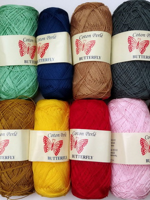 Coton Perle Butterfly knitting threads new, 12 pieces, cotton
