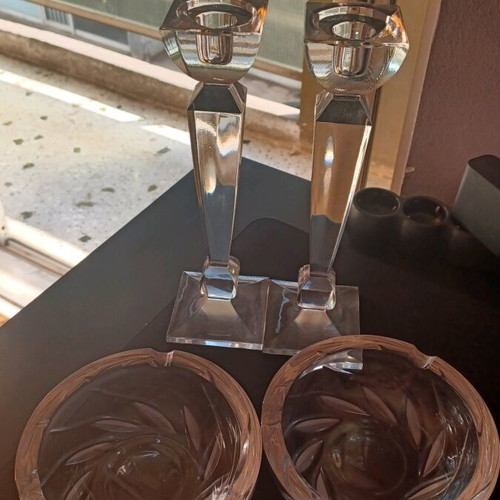 Bohemia Crystal set with 2 candlesticks and 2 ashtrays like new
