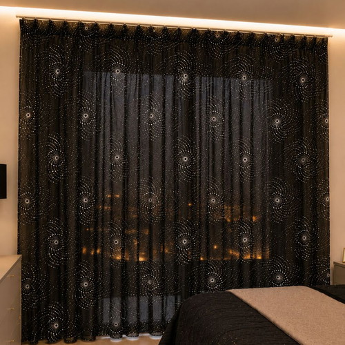 Black Semi-Transparent Curtain with Silver Spiral Design 286x274 cm new