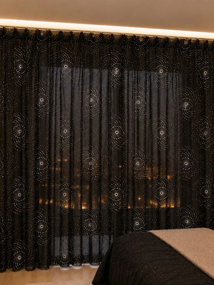 Black Semi-Transparent Curtain with Silver Spiral Design 286x274 cm new