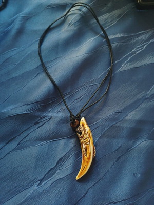 Men's necklace with shark pendant like new, black cord and wooden beads