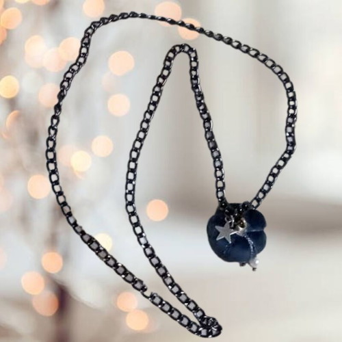 Long Christmas necklace with handmade mini pumpkin in anthracite color new