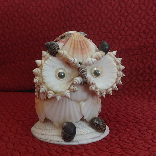 Handmade decorative owl from natural seashells, like new