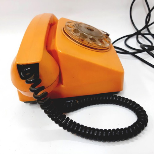 Resprom 4100 vintage rotary phone used, orange, 1980
