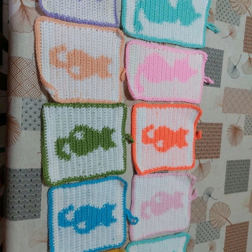 Kitchen potholders new, knitted in various designs