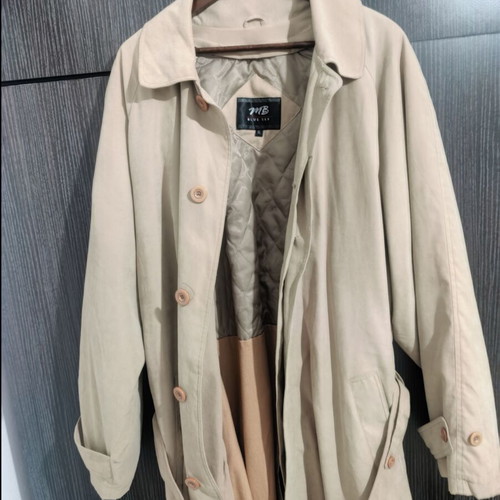 Men's Micro-fibre Beige Belted Raincoat With Zip-Out Quilted Lining Like New