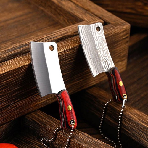 Mini cleaver keychain new with wooden handle and safety sheath