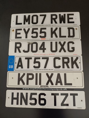 Collectible English Car License Plates used, set of 6