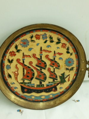 Bronze plate with enamel Cosmosmalt like new
