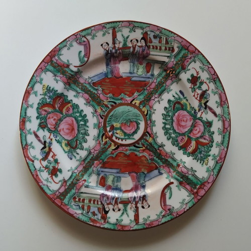 Vintage Rose Medallion plate and bowl used, porcelain