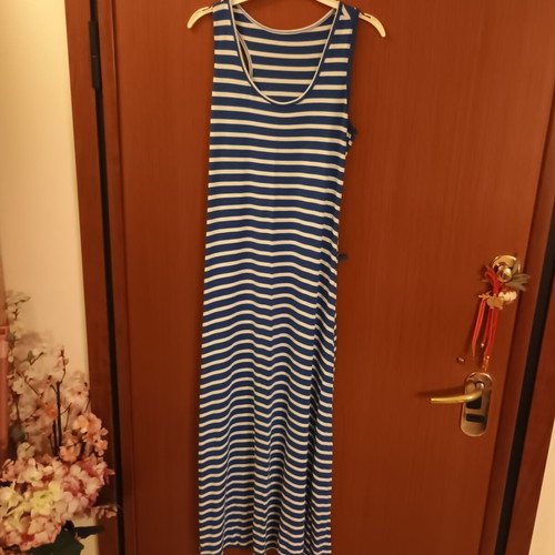 Long striped dress used, white and blue, size M, airy