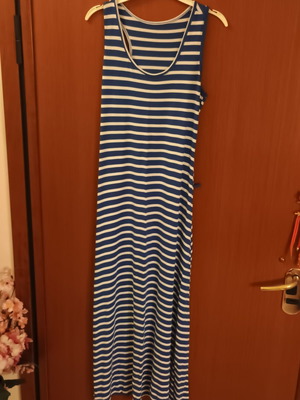 Long striped dress used, white and blue, size M, airy