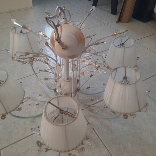 Vintage 6-light ceiling lamp with crystals like new