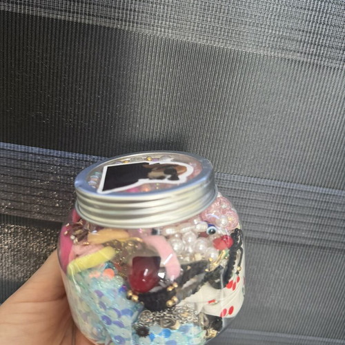 Jar with Accessories like new, stainless steel jewelry and beach items