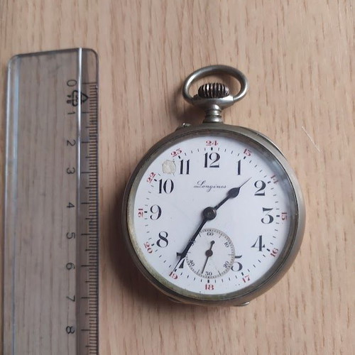 Longines men's pocket watch used, vintage, 9 Grands Prix, silver