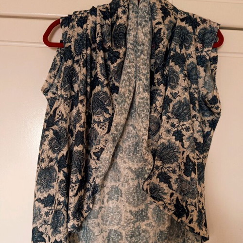 Tunic cardigan used One Size white blue semi-transparent with 3/4 sleeves