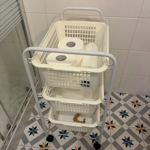 Rolling organizer shelf with 3 baskets white like new
