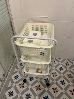 Rolling organizer shelf with 3 baskets white like new
