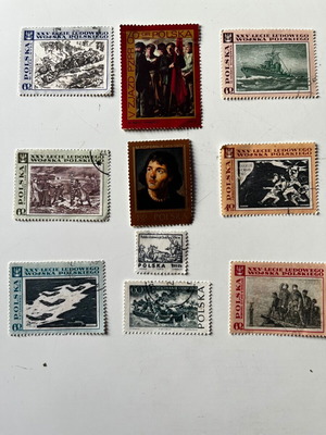 Vintage Polish stamps used, collection of 10 pieces