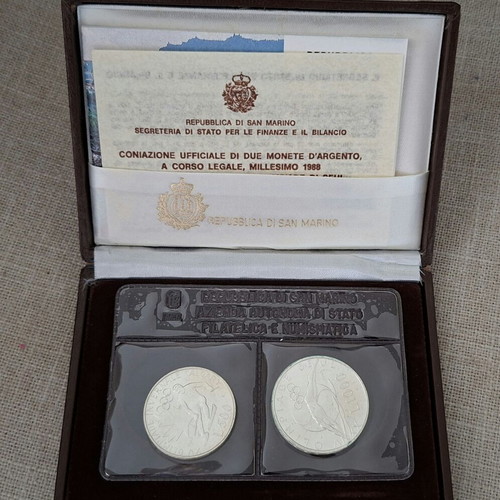 San Marino 1988 Silver Set 500 + 1000 Lire Olympics FDC with Case and COA