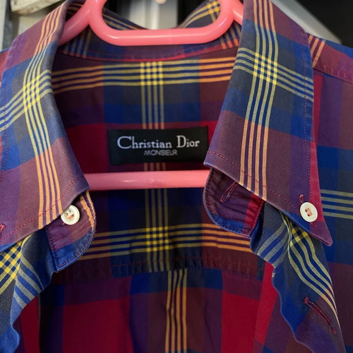 Christian Dior men's short sleeve shirt like new, cotton, blue and red