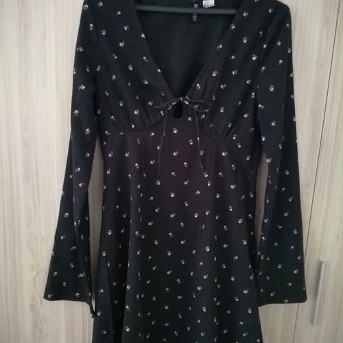 H&M women's short dress with long wide sleeves, floral print, size S (EU 36)