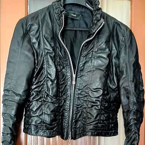 Women's leather crinkled jacket like new, black, size S