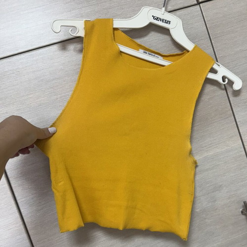 Zara yellow orange ribbed cotton cropped tank top