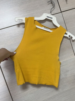 Zara yellow orange ribbed cotton cropped tank top