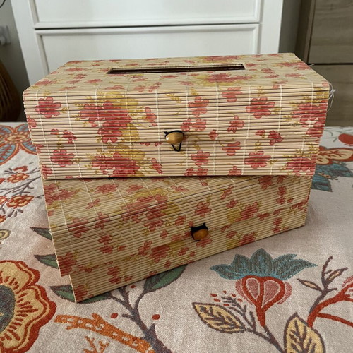 Set of two bamboo tissue holders with floral pattern like new