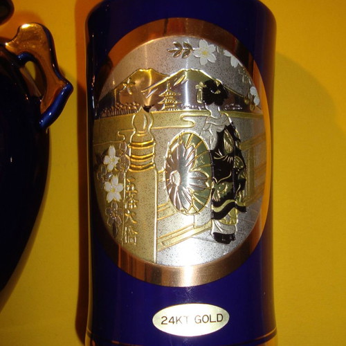 Vintage Chokin 24K Gold Edged vases used, set of 3, made in Japan