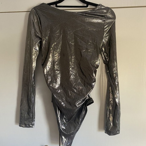 Silver bodysuit with long sleeves, new, Bershka, size L