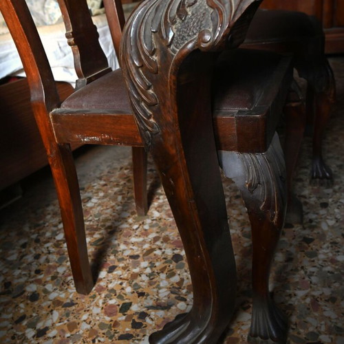 Dining table used with 6 walnut chairs