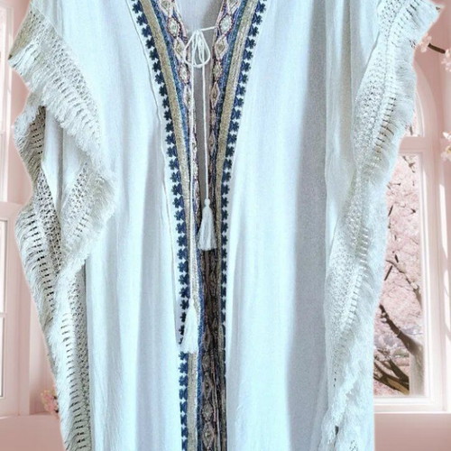Achilleas Caftani like new, cotton with sequins and fringes