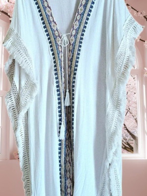 Achilleas Caftani like new, cotton with sequins and fringes