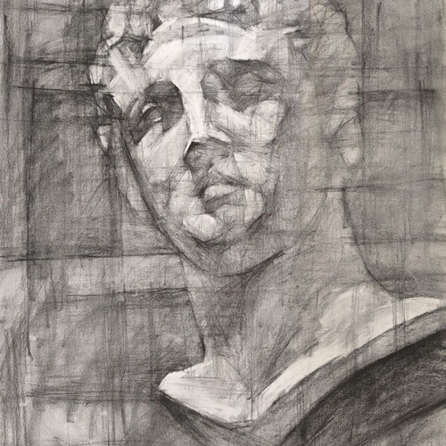 Original Charcoal Drawing on Ingres Paper Hermes Head by Praxiteles like new