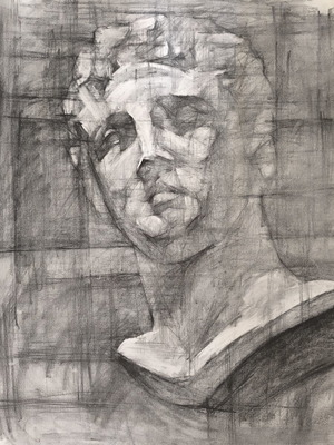 Original Charcoal Drawing on Ingres Paper Hermes Head by Praxiteles like new