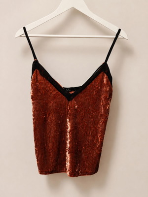Velvet Lace Top like new, copper glow with black details