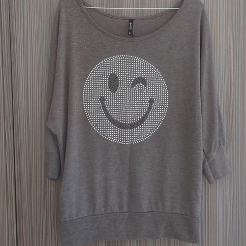 Grey blouse with smiley design used, size M