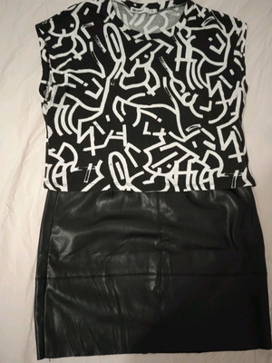 Clothing set used with leatherette mini skirt Bershka and Zara blouse small