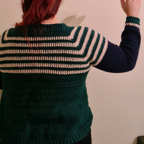 Handmade crochet cardigan made to order, blue and green, size S