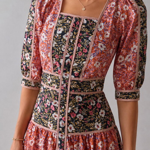 Glamorous floral midi dress new, cotton, black and orange