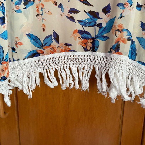 Kimono used with flowers and fringes one size beige multicolor