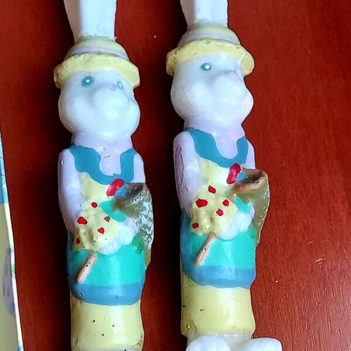 Set of two vintage Easter candles used, rabbit-shaped