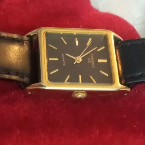 Orient VX tank quartz watch Japan, vintage, leather strap
