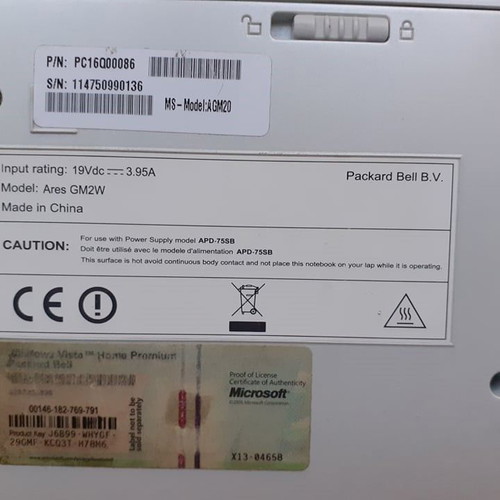 Packard Bell Ares GM2W used for parts without hard drive and Ram