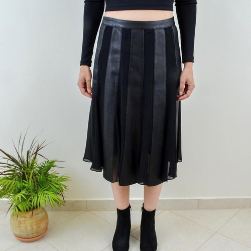 Santacroce leather skirt new with silk chiffon details