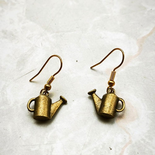 Handmade watering can earrings gold color like new