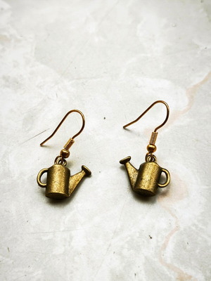 Handmade watering can earrings gold color like new