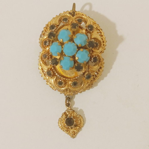Pin vintage from Austria used, gold plated with semi-precious stones